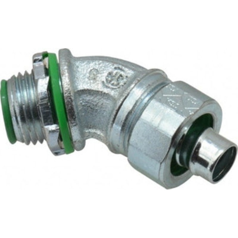Crouse-Hinds 3/8 Trade Liquidtight Conduit Connector Malleable Iron, Insulated, Angled Connector, Threaded Connection LTBK3845 - 04517389
