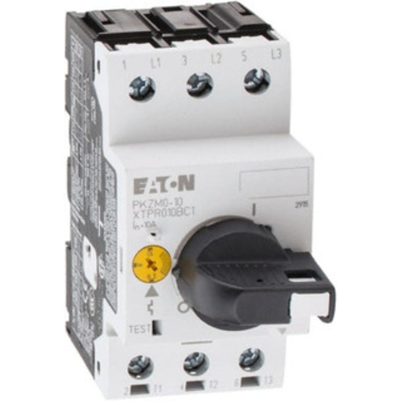 Eaton Cutler-Hammer 10 Amp, IEC, Open Pushbutton Manual Motor Starter 45mm Wide x 94mm Deep x 3.6667 High, 10 hp at 600 V, 3 hp at 200V, 3 hp at 240 V & 7-1/2 hp at 480 V, CE Approved, CSA Certified, DIN VDE, EN/IEC, UL 508 XTPR010BC1 - 08805731