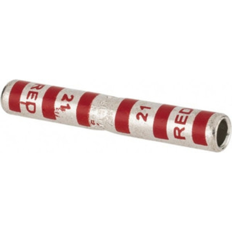 Thomas & Betts 8 AWG Compatible, Noninsulated, Crimp-On Butt Splice Terminal 2 Wire Entries, Copper Contacts, Tin Contact Plating, 1-3/4 OAL, Red 54804 - 54059407