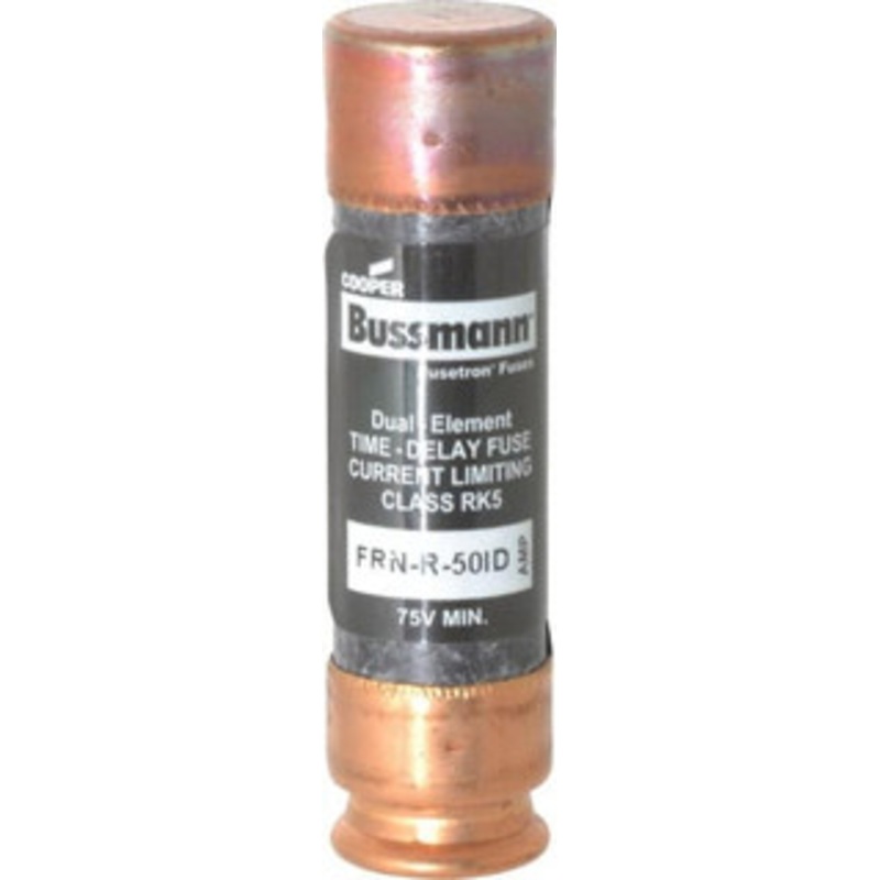 Bussmann 125 VDC, 250 VAC, 50 Amp, Time Delay General Purpose Fuse Fuse Holder Mount, 76.2mm OAL, 20 at DC, 200 (RMS) kA Rating, 20.6mm Diam FRN-R-50ID - 91700278