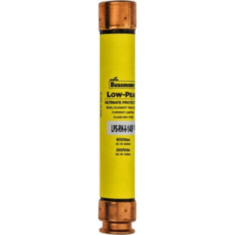 Bussmann 300 VDC, 600 VAC, 6.25 Amp, Time Delay General Purpose Fuse Fuse Holder Mount, 127mm OAL, 100 at DC, 300 at AC (RMS) kA Rating, 13/16 Diam LPS-RK-6-1/4SP - 74973454