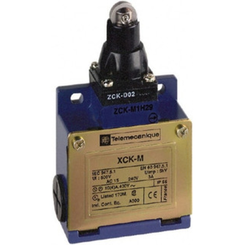 Telemecanique Sensors SPDT, NC/NO, 240 VAC, 250 VDC, Screw Terminal, Roller Plunger Actuator, General Purpose Limit Switch 1, 2, 4, 6, 12, 13, 6P NEMA Rating, IP66 IPR Rating XCKM102H7 - 59760090