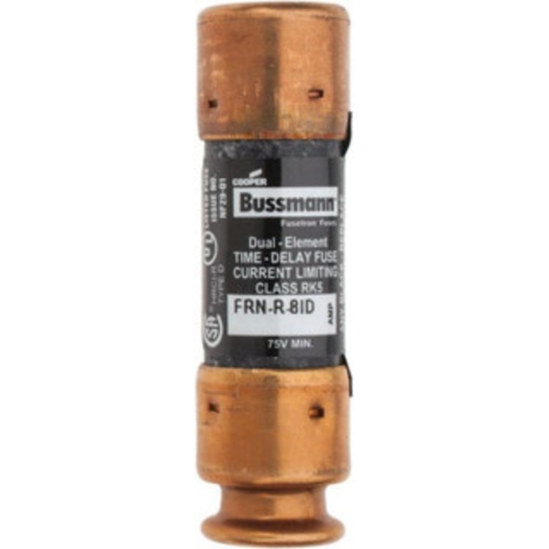 Bussmann 125 VDC, 250 VAC, 8 Amp, Time Delay General Purpose Fuse Fuse Holder Mount, 50.8mm OAL, 20 at DC, 200 (RMS) kA Rating, 14.3mm Diam FRN-R-8ID - 91700294