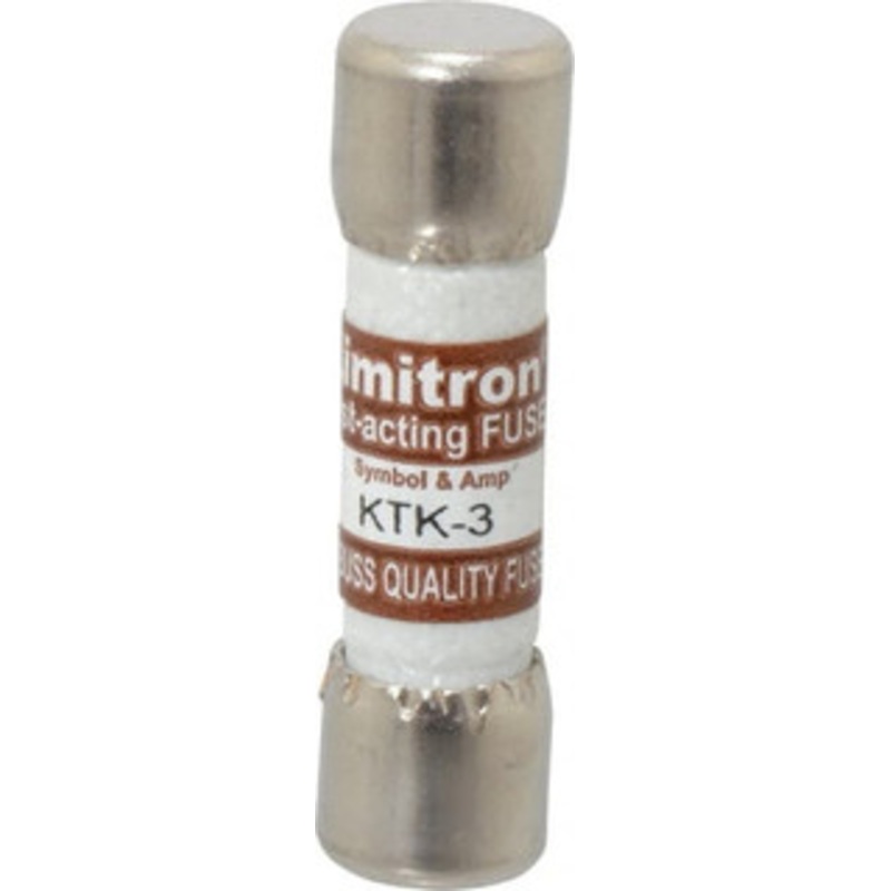 Bussmann 600 VAC, 3 Amp, Fast-Acting General Purpose Fuse Fuse Holder Mount, 1-1/2 OAL, 100 at AC kA Rating, 13/32 Diam KTK-3 - 74974056