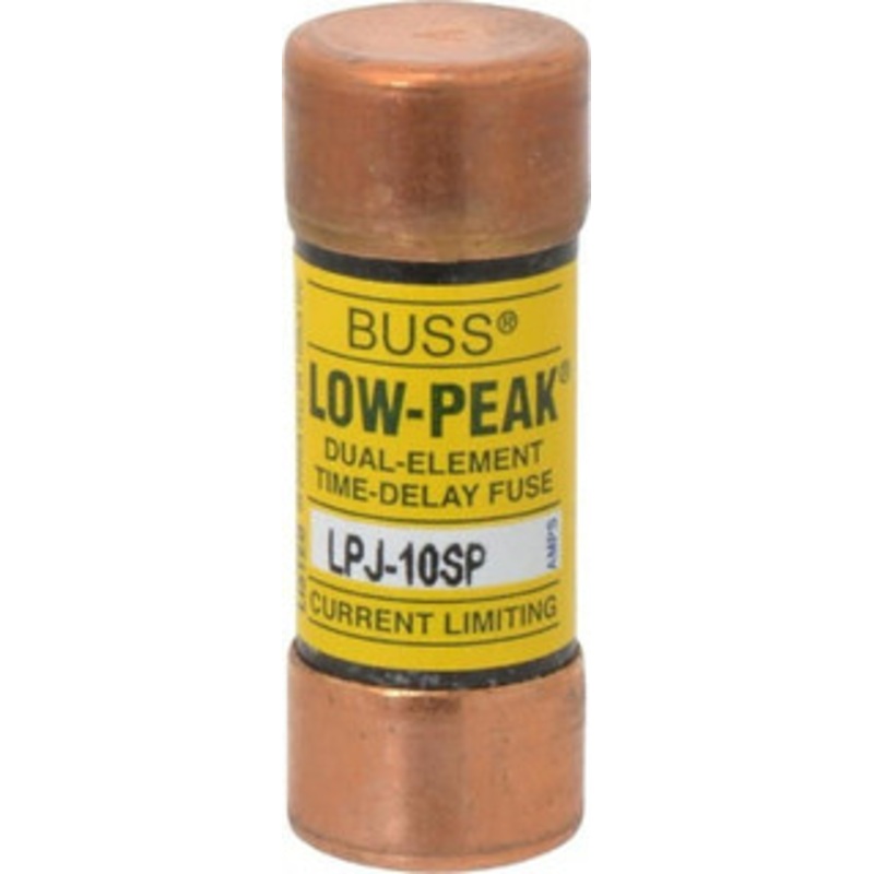 Bussmann 300 VDC, 600 VAC, 10 Amp, Time Delay General Purpose Fuse Fuse Holder Mount, 2-1/4 OAL, 100 at DC, 300 at AC (RMS) kA Rating, 13/16 Diam LPJ-10SP - 75390427
