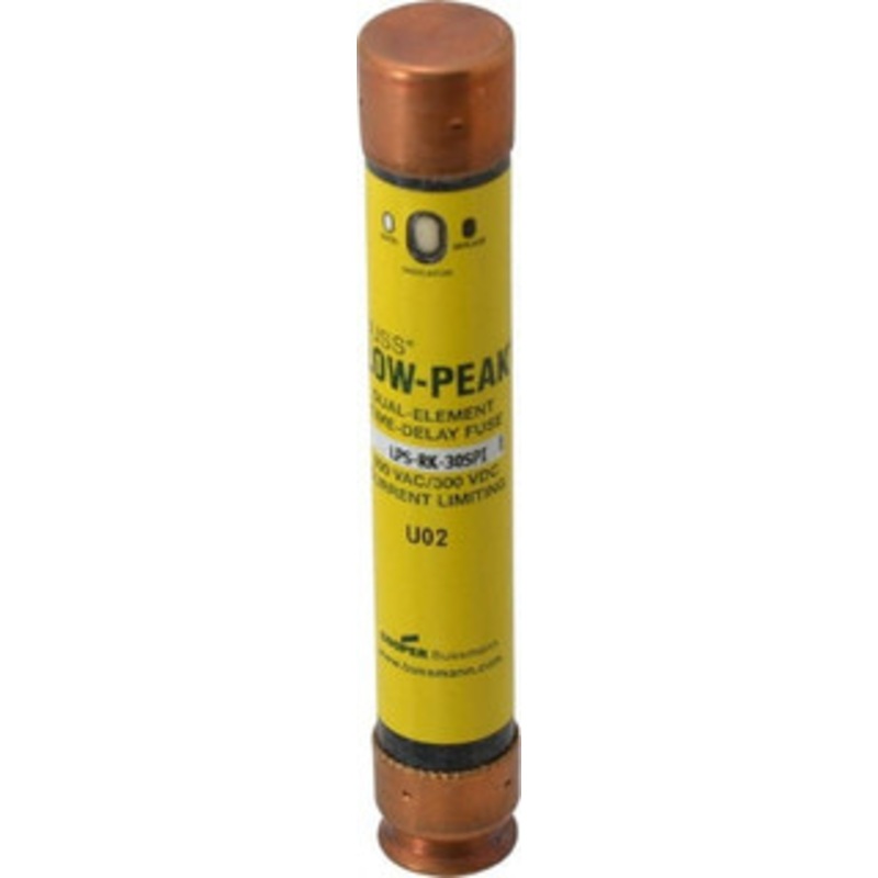 Bussmann 300 VDC, 600 VAC, 30 Amp, Time Delay General Purpose Fuse Fuse Holder Mount, 127mm OAL, 100 at DC, 300 at AC (RMS) kA Rating, 13/16 Diam LPS-RK-30SPI - 92129949