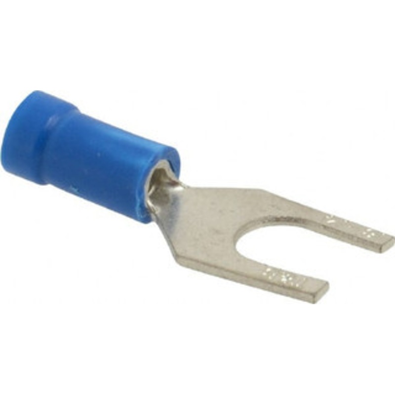 Thomas & Betts 1/4 Stud, 18 to 14 AWG Compatible, Partially Insulated, Crimp Connection, Standard Fork Terminal 0.44 Fork Width, Vinyl Insulation, Blue, 1.11 OAL, 600 Volts, Copper Contacts 14RB-14F - 54064019