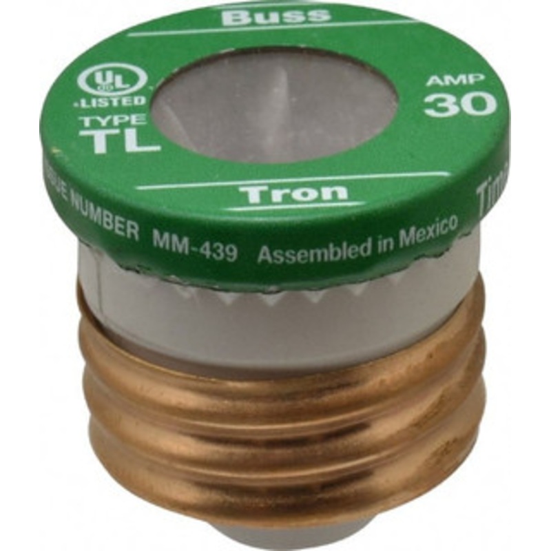 Bussmann 125 VAC, 30 Amp, Time Delay Plug Fuse 2.38 OAL, 10 (RMS Symmetrical) kA Rating, 2-1/4 Diam TL-30 - 71921464