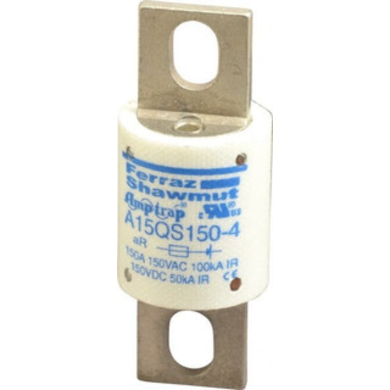 Ferraz Shawmut 150 VAC/VDC, 150 Amp, Fast-Acting Semiconductor/High Speed Fuse Bolt-on Mount, 2-21/32 OAL, 100 at AC, 50 at DC kA Rating, 1-1/8 Diam A15QS150-4 - 02658995