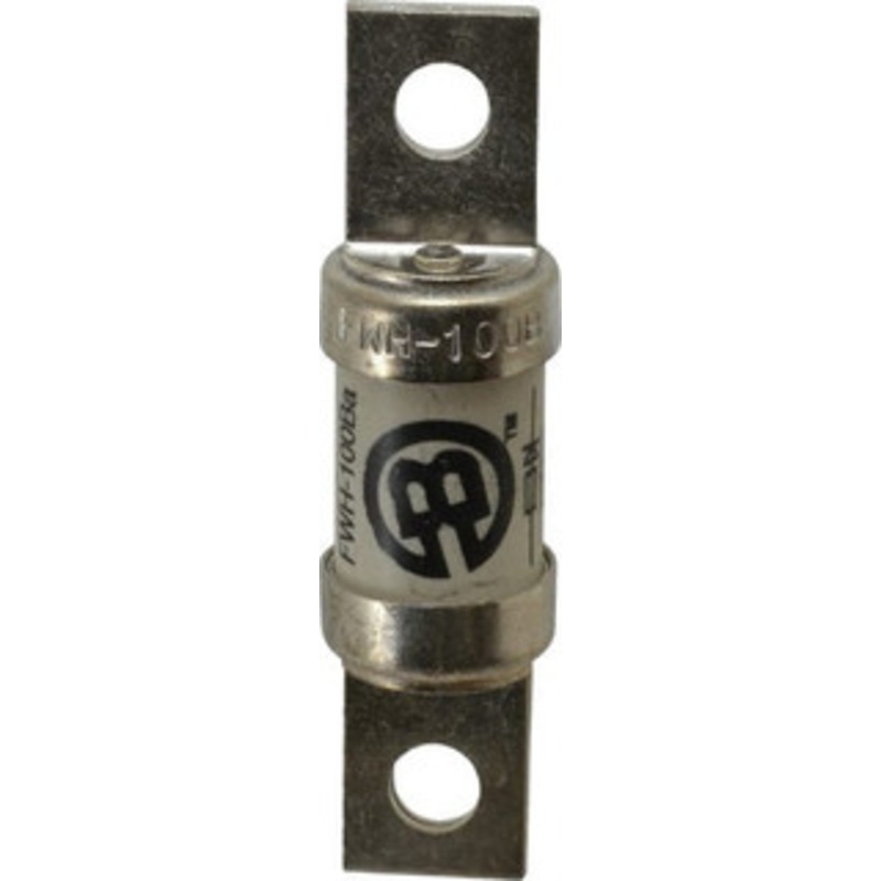 Bussmann 500 VAC/VDC, 100 Amp, Fast-Acting Semiconductor/High Speed Fuse Bolt-on Mount, 3-5/8 OAL, 200 (RMS Symmetrical), 50 at DC kA Rating, 0.947 Diam FWH-100B - 75382671