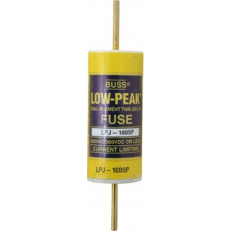 Bussmann 300 VDC, 600 VAC, 100 Amp, Time Delay General Purpose Fuse Bolt-on Mount, 4-5/8 OAL, 100 at DC, 300 at AC (RMS) kA Rating, 1-1/8 Diam LPJ-100SP - 75390435