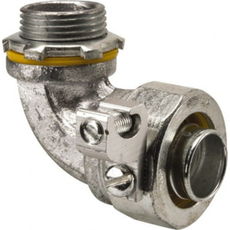 Crouse-Hinds 3/4 Trade Liquidtight Conduit Connector Malleable Iron, Noninsulated, Angled Connector, Threaded Connection LT7590G - 04913810