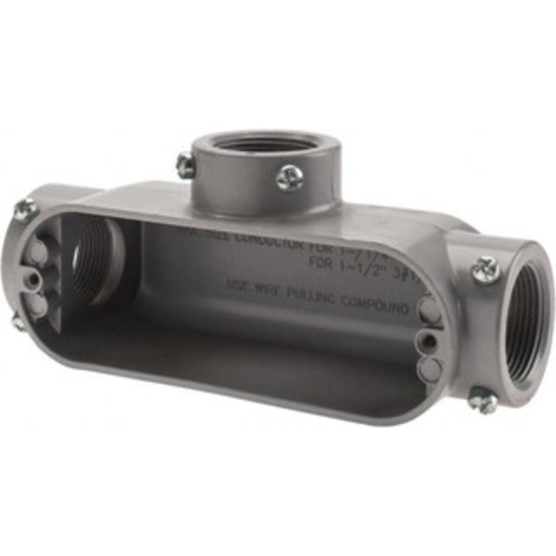 Crouse-Hinds Form 5, T Body, 1-1/4 Trade, EMT, IMC, Rigid Aluminum Conduit Body Rectangle, 8.45 OAL, 33.1 cc Capacity, Gray T45 MT - 04915963