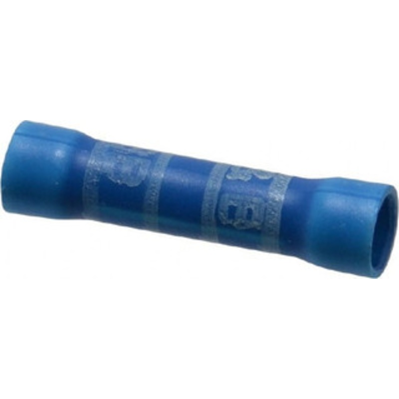 Thomas & Betts 16 to 14 AWG Compatible, Vinyl Fully Insulated, Crimp-On Butt Splice Terminal 2 Wire Entries, Copper Contacts, Tin Contact Plating, 1.13 OAL, Blue 2RB14X - 54063243