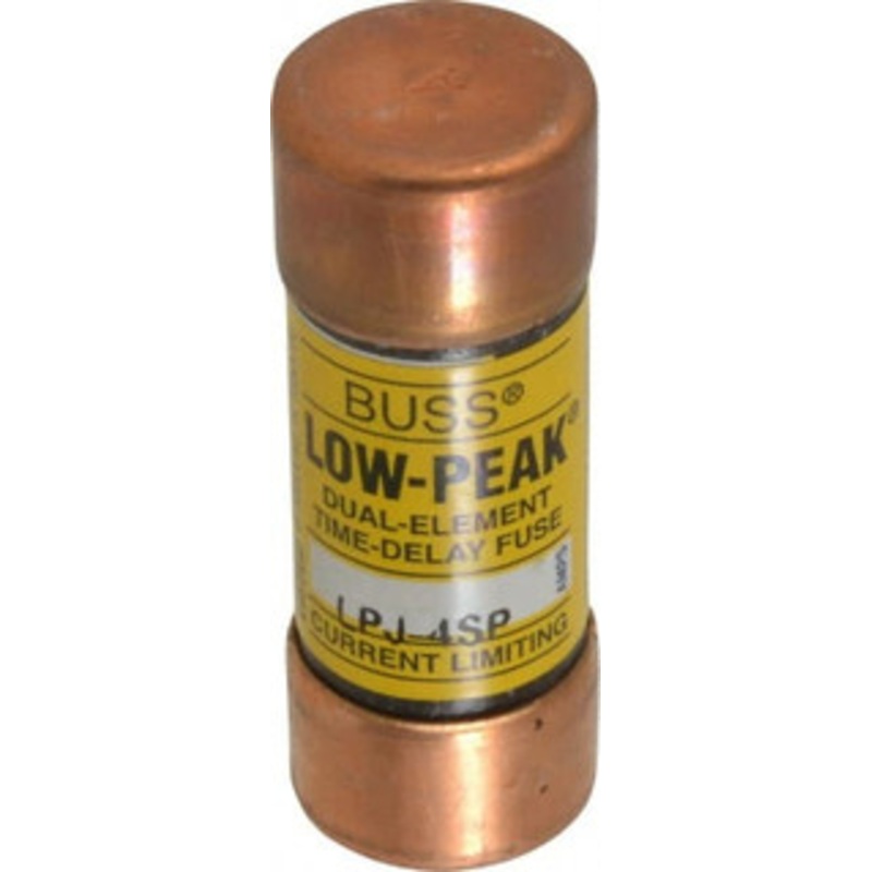 Bussmann 300 VDC, 600 VAC, 4 Amp, Time Delay General Purpose Fuse Fuse Holder Mount, 2-1/4 OAL, 100 at DC, 300 at AC (RMS) kA Rating, 13/16 Diam LPJ-4SP - 75390682