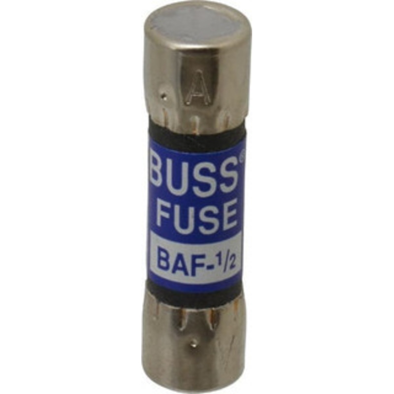 Bussmann 250 VAC, 0.5 Amp, Fast-Acting General Purpose Fuse Fuse Holder Mount, 1-1/2 OAL, 10 at 125 V kA Rating, 13/32 Diam BAF-1/2 - 84660836
