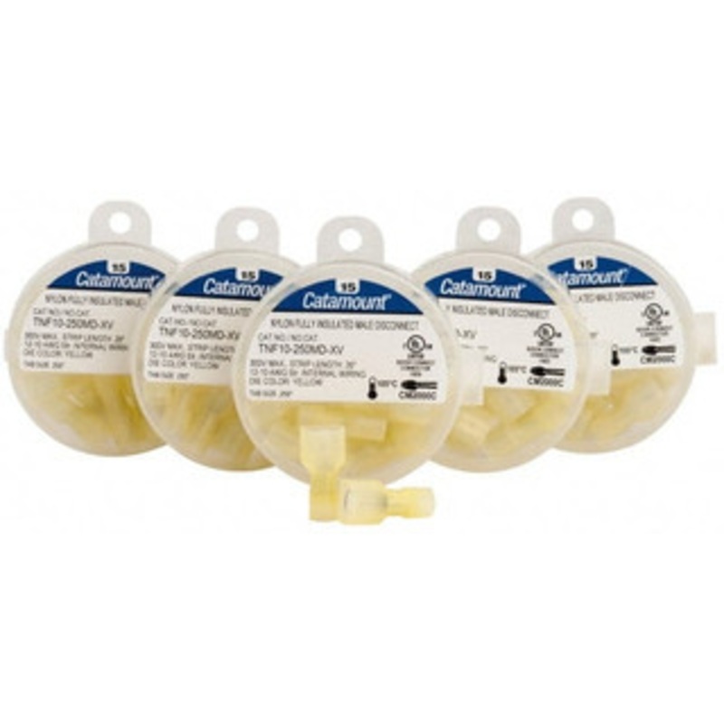 Thomas & Betts 12 to 10 AWG Fully Insulated Male Wire Disconnect 1/4 Tab, Yellow, CSA Certified, RoHS Compliant, UL 94 V-2, UL File E9809, UL Listed TNF10-250MD-XV - 68887017