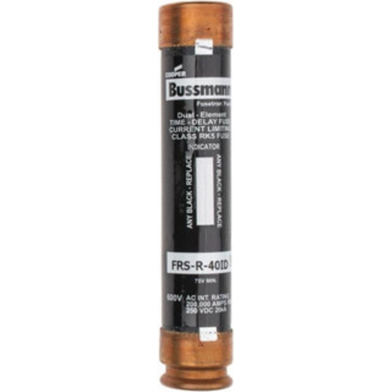 Bussmann 250 VDC, 600 VAC, 40 Amp, Time Delay General Purpose Fuse Fuse Holder Mount, 5-1/2 OAL, 20 at DC, 200 (RMS) kA Rating, 27mm Diam FRS-R-40ID - 91700393