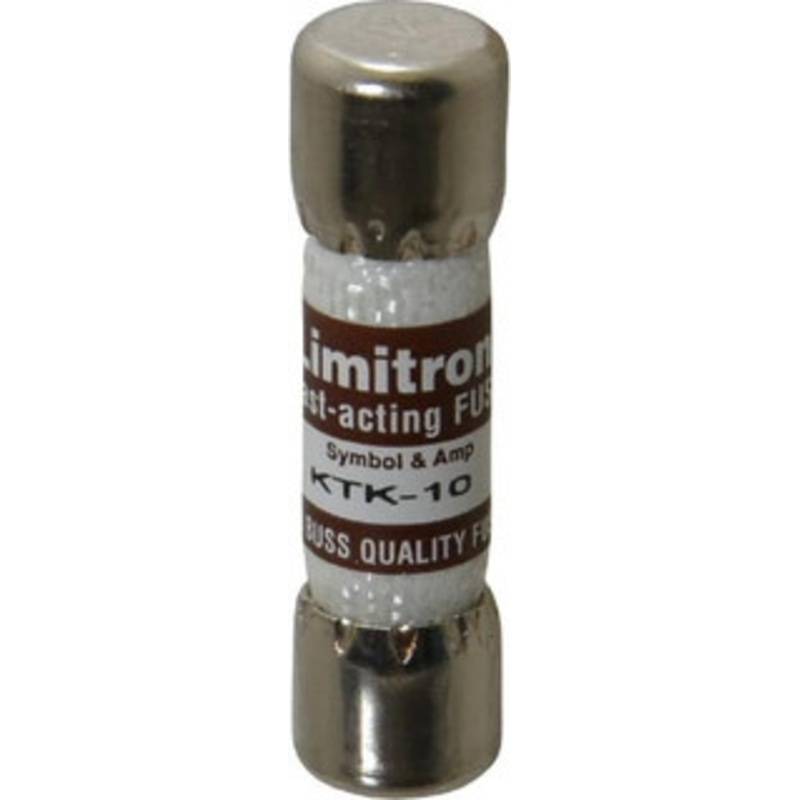 Bussmann 600 VAC, 10 Amp, Fast-Acting General Purpose Fuse Fuse Holder Mount, 1-1/2 OAL, 100 at AC kA Rating, 13/32 Diam KTK-10 - 74973983