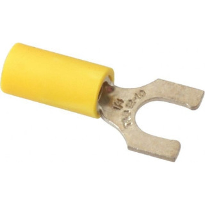 Thomas & Betts 1/4 Stud, 12 to 10 AWG Compatible, Partially Insulated, Crimp Connection, Locking Fork Terminal 0.49 Fork Width, Vinyl Insulation, Yellow, 1.09 OAL, 600 Volts, Copper Contacts 10RC-14FL - 54064159