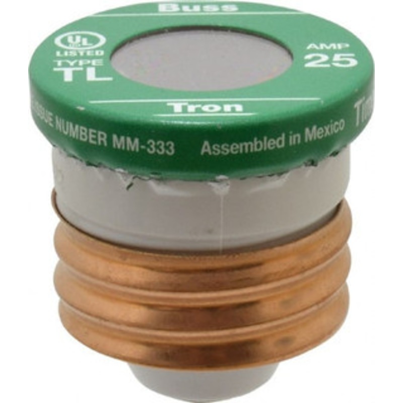 Bussmann 125 VAC, 25 Amp, Time Delay Plug Fuse 2.38 OAL, 10 (RMS Symmetrical) kA Rating, 2-1/4 Diam TL-25 - 71921456