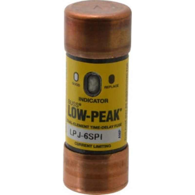 Bussmann 300 VDC, 600 VAC, 6 Amp, Time Delay General Purpose Fuse Fuse Holder Mount, 2-1/4 OAL, 100 at DC, 300 at AC (RMS) kA Rating, 13/16 Diam LPJ-6SPI - 92129428
