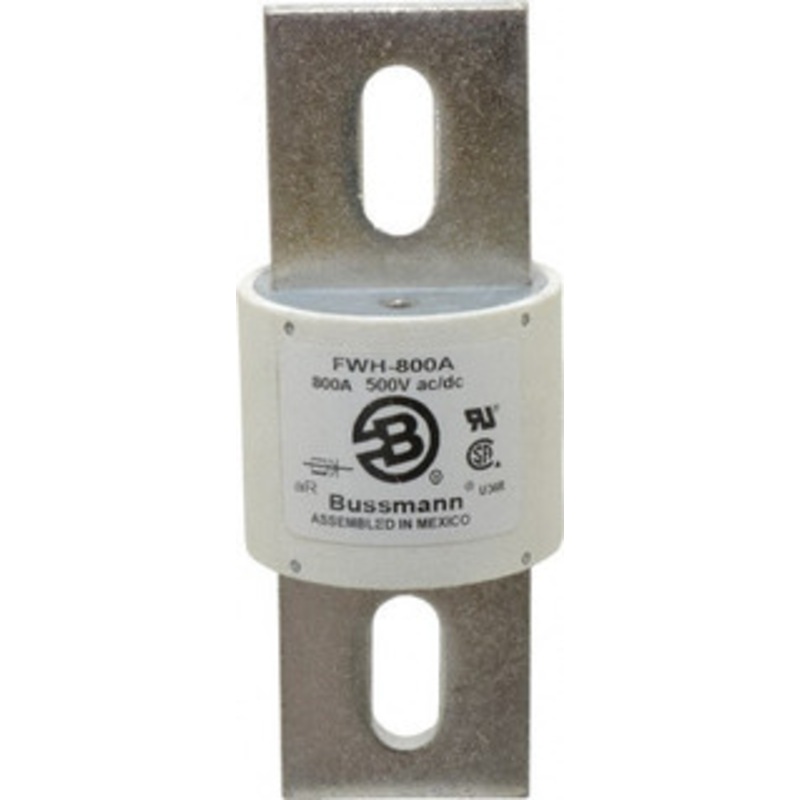 Bussmann 500 VAC/VDC, 800 Amp, Fast-Acting Semiconductor/High Speed Fuse Bolt-on Mount, 6-15/32 OAL, 200 (RMS Symmetrical), 50 at DC kA Rating, 2-1/2 Diam FWH-800A - 75382929