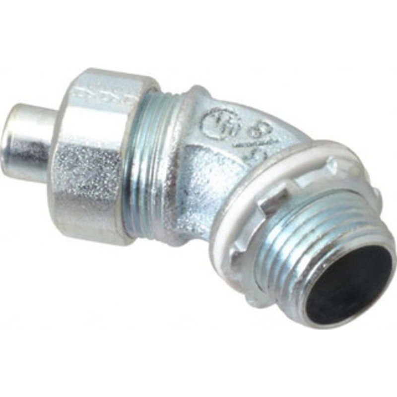 Crouse-Hinds 3/8 Trade Liquidtight Conduit Connector Malleable Iron, Noninsulated, Angled Connector, Threaded Connection LTK3845 - 04913430