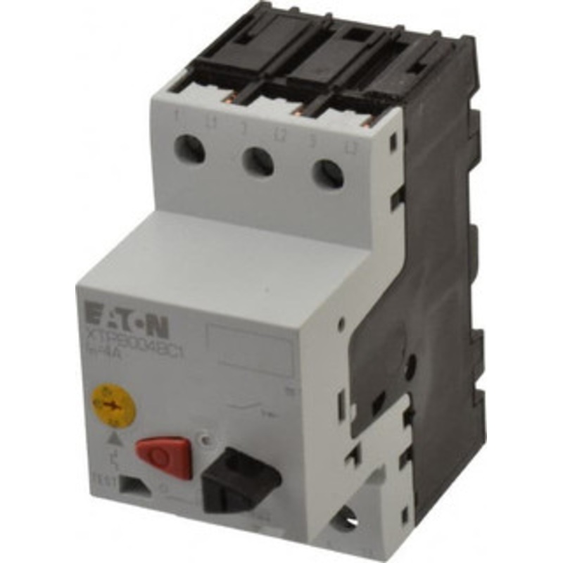 Eaton Cutler-Hammer 4 Amp, IEC, Open Pushbutton Manual Motor Starter 45mm Wide x 85mm Deep x 3.6667 High, 2 hp at 480 V, 3 hp at 600 V, 3/4 hp at 200V & 3/4 hp at 240 V, CE Approved, CSA Certified, DIN VDE, EN/IEC, UL 508 XTPB004BC1 - 08805665