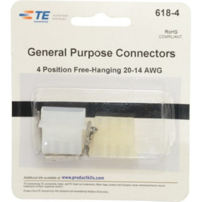 TE Connectivity Free Hanging Connector Kit 20 to 14 AWG Compatible Wire Size 618-4 - 07513377