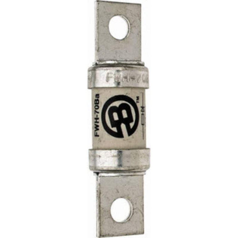 Bussmann 500 VAC/VDC, 70 Amp, Fast-Acting Semiconductor/High Speed Fuse Bolt-on Mount, 3-5/8 OAL, 200 (RMS Symmetrical), 50 at DC kA Rating, 0.947 Diam FWH-70B - 75382895