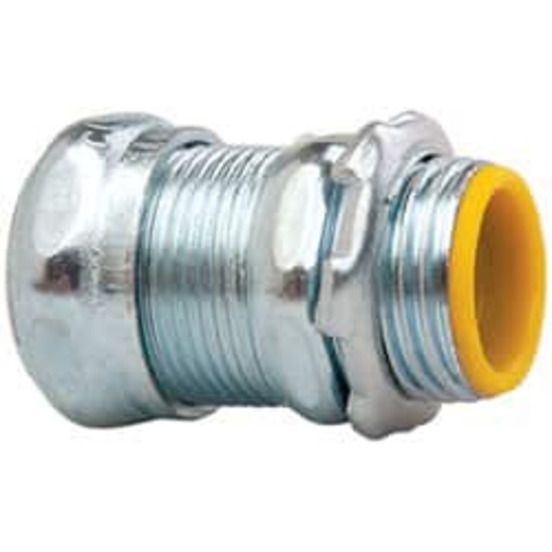 Crouse-Hinds 1/2 Trade EMT Conduit Connector Steel, Insulated, Straight Connector, Compression Connection 1650 - 04518536