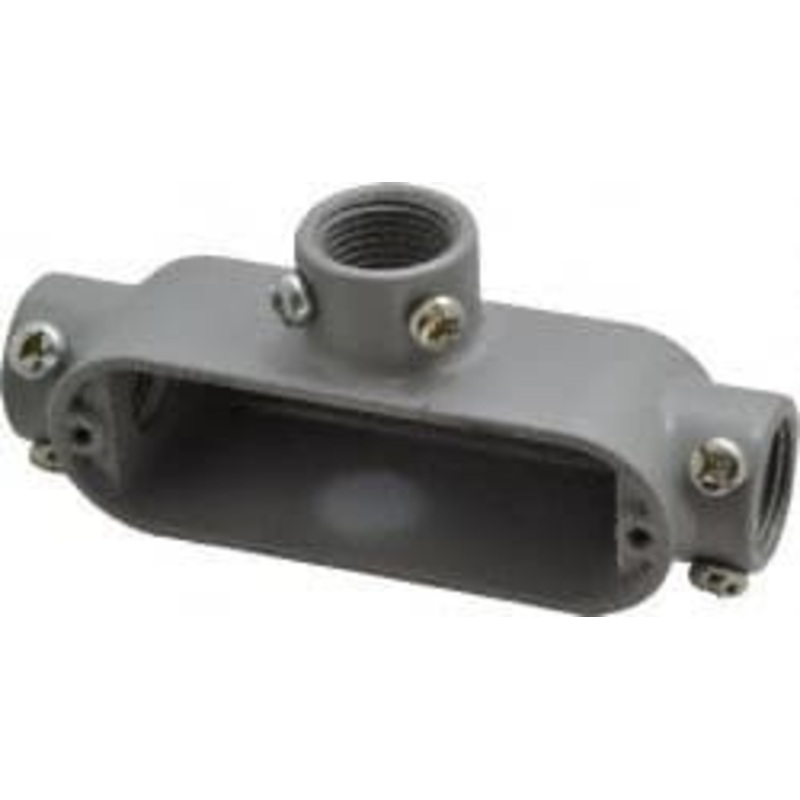 Crouse-Hinds Form 5, T Body, 1/2 Trade, EMT, IMC, Rigid Aluminum Conduit Body Rectangle, 4.82 OAL, 4.35 cc Capacity, Gray T15 MT - 04915906