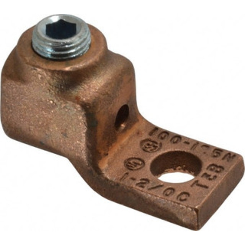 Thomas & Betts 1-2/0 AWG Noninsulated Compression Connection Square Ring Terminal 3/8 Stud, 1-15/16 OAL x 13/16 Wide, Copper Contact 31009 - 54057187