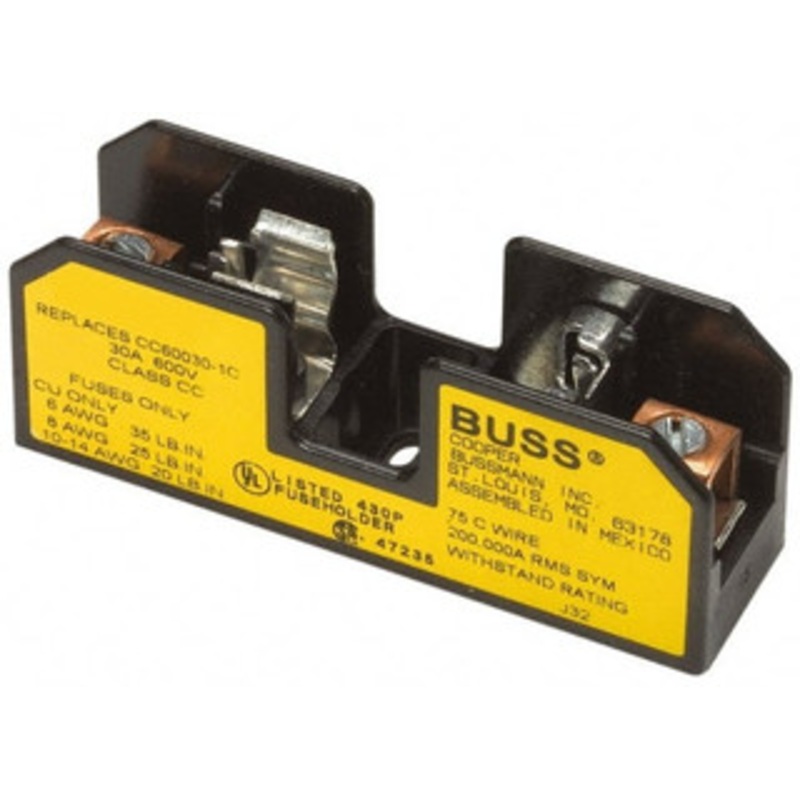 Bussmann 1 Pole, 10 to 14 AWG, 600 VAC/VDC, 15 Amp, DIN Rail Mount Fuse Block 3 Inch Long x 0.86 Inch Wide x 1.22 Inch High Block BG3011SQ - 84660943