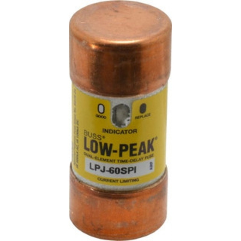 Bussmann 300 VDC, 600 VAC, 60 Amp, Time Delay General Purpose Fuse Fuse Holder Mount, 2-3/8 OAL, 100 at DC, 300 at AC (RMS) kA Rating, 1-1/16 Diam LPJ-60SPI - 92129436