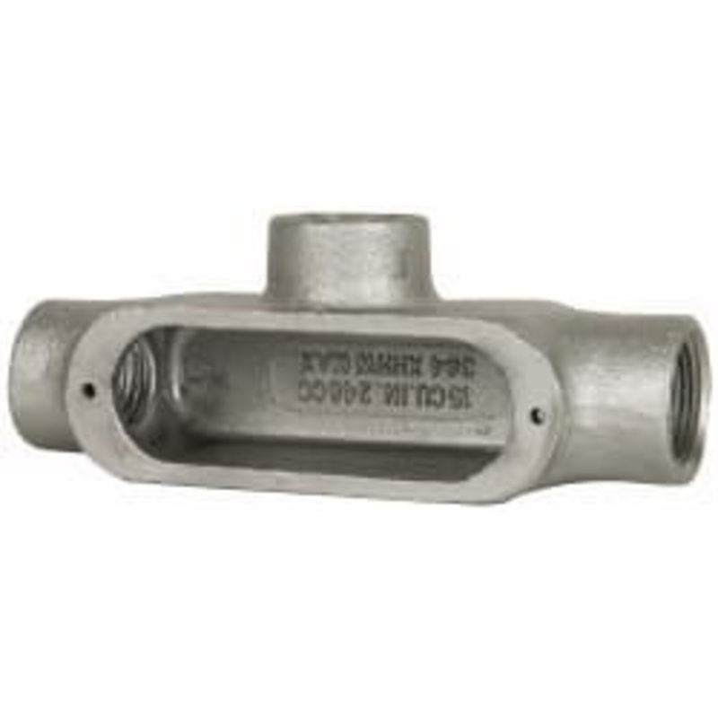 Crouse-Hinds Form 5, T Body, 1 Trade, Rigid Malleable Iron Conduit Body Oval, 7.05 OAL, 15 cc Capacity, Gray T100M - 04761599