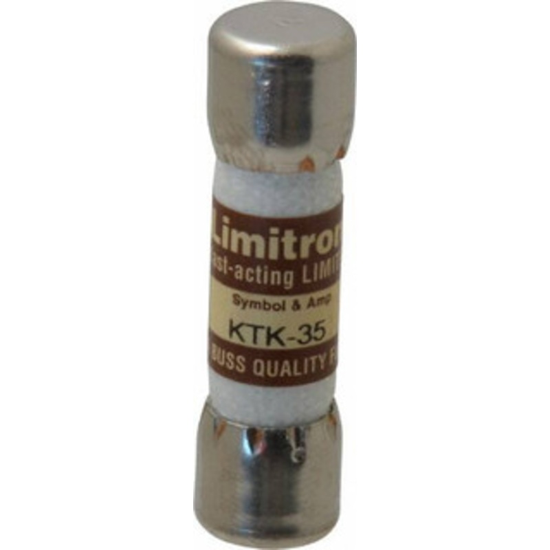 Bussmann 600 VAC, 35 Amp, Fast-Acting General Purpose Fuse Fuse Holder Mount, 1-1/2 OAL, 100 at AC kA Rating, 13/32 Diam KTK-35 - 84682343