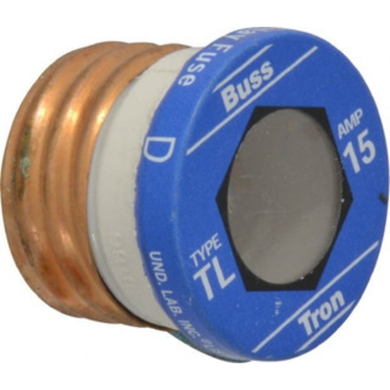 Bussmann 125 VAC, 15 Amp, Time Delay Plug Fuse 2.38 OAL, 10 (RMS Symmetrical) kA Rating, 2-1/4 Diam TL-15 - 71921431