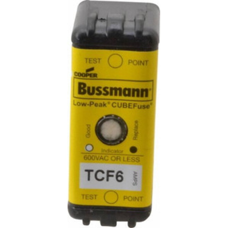 Bussmann 300 VDC, 600 VAC, 6 Amp, Time Delay General Purpose Fuse Plug-in Mount, 2-7/64 OAL, 100 at DC, 200 (CSA RMS), 300 (UL RMS) kA Rating TCF6 - 03617461