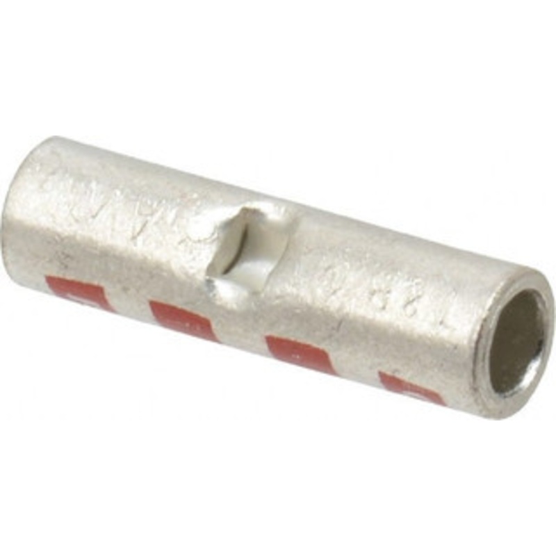 Thomas & Betts 8 AWG Compatible, Noninsulated, Crimp-On Butt Splice Terminal 2 Wire Entries, Copper Contacts, Tin Contact Plating, 1 OAL, Red 54504 - 54057302