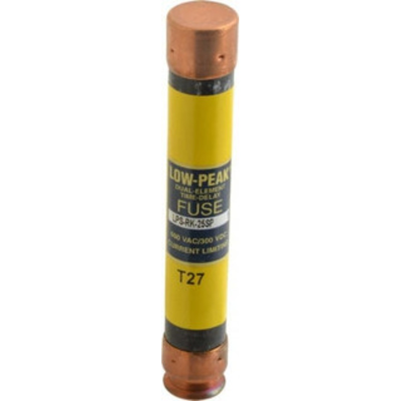 Bussmann 300 VDC, 600 VAC, 25 Amp, Time Delay General Purpose Fuse Bolt-on Mount, 127mm OAL, 100 at DC, 300 at AC (RMS) kA Rating, 13/16 Diam LPS-RK-25SP - 74973249
