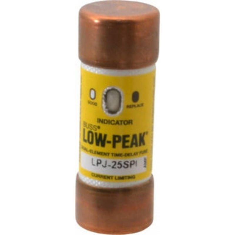 Bussmann 300 VDC, 600 VAC, 25 Amp, Time Delay General Purpose Fuse Fuse Holder Mount, 2-1/4 OAL, 100 at DC, 300 at AC (RMS) kA Rating, 13/16 Diam LPJ-25SPI - 92129303