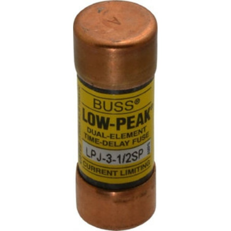 Bussmann 300 VDC, 600 VAC, 3.5 Amp, Time Delay General Purpose Fuse Fuse Holder Mount, 2-1/4 OAL, 100 at DC, 300 at AC (RMS) kA Rating, 13/16 Diam LPJ-3-1/2SP - 75390609