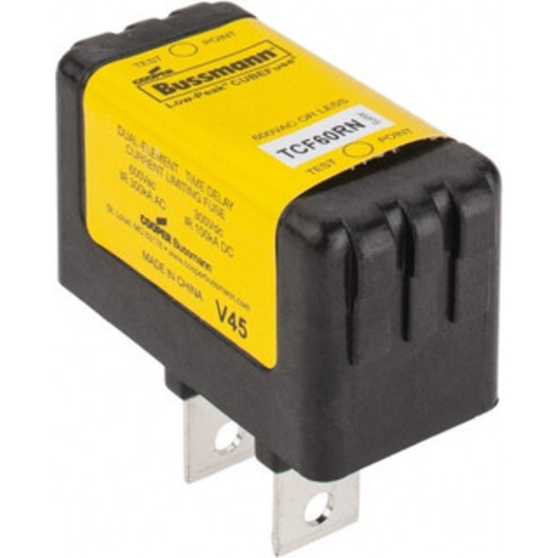 Bussmann 300 VDC, 600 VAC, 60 Amp, Time Delay General Purpose Fuse Plug-in Mount, 76.45mm OAL, 100 at DC, 200 (CSA RMS), 300 (UL RMS) kA Rating TCF60RN - 91700690