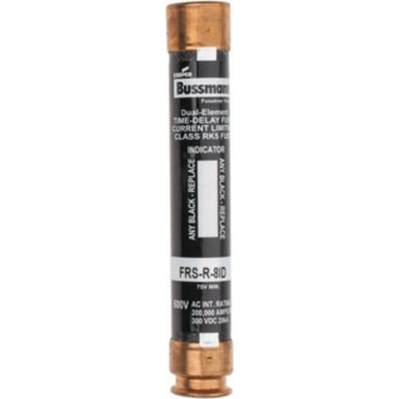Bussmann 300 VDC, 600 VAC, 8 Amp, Time Delay General Purpose Fuse Fuse Holder Mount, 127mm OAL, 20 at DC, 200 (RMS) kA Rating, 20.6mm Diam FRS-R-8ID - 91700468