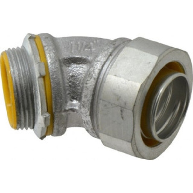Crouse-Hinds 1-1/4 Trade Liquidtight Conduit Connector Malleable Iron, Insulated, Angled Connector, Threaded Connection LTB12545 - 04517538