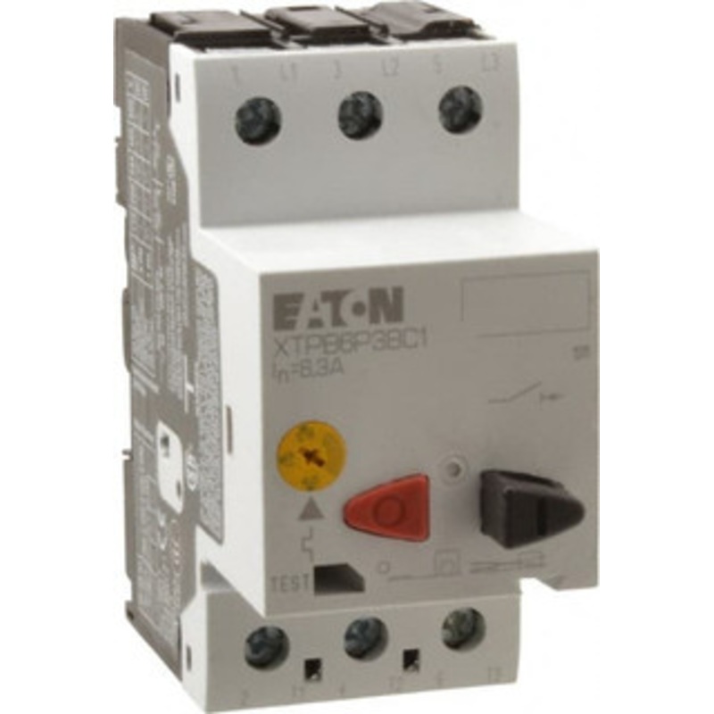 Eaton Cutler-Hammer 6.3 Amp, IEC, Open Pushbutton Manual Motor Starter 45mm Wide x 85mm Deep x 3.6667 High, 1 hp at 200V, 1-1/2 hp at 240 V, 3 hp at 480 V & 5 hp at 600 V, CE Approved, CSA Certified, DIN VDE, EN/IEC, UL 508 XTPB6P3BC1 - 08805715