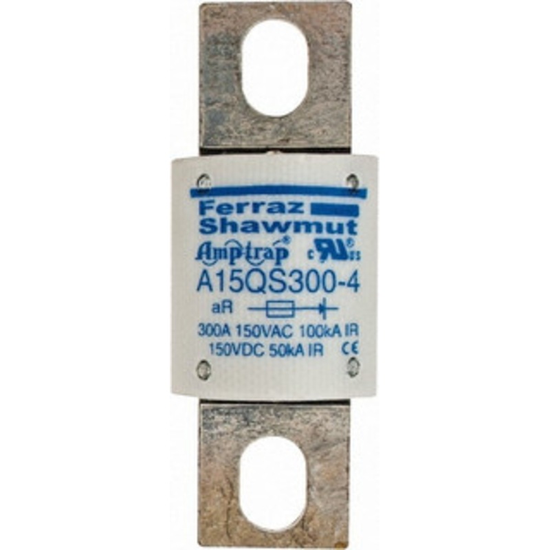 Ferraz Shawmut 150 VAC/VDC, 300 Amp, Fast-Acting Semiconductor/High Speed Fuse Bolt-on Mount, 2-21/32 OAL, 100 at AC, 50 at DC kA Rating, 1-1/8 Diam A15QS300-4 - 02659076