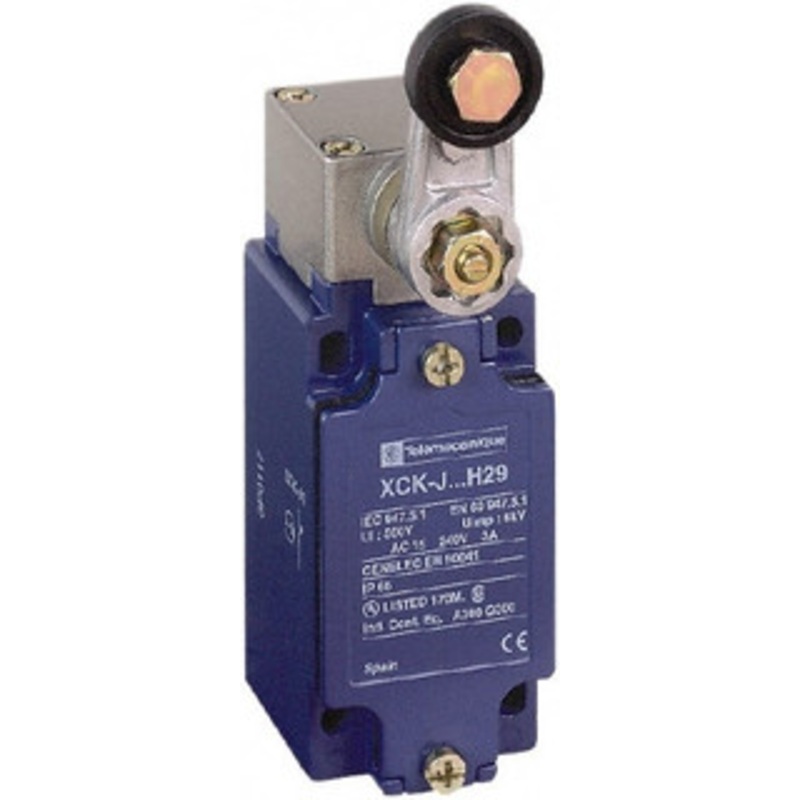Telemecanique Sensors SPDT, NC/NO, 240 VAC, 250 VDC, Screw Terminal, Roller Lever Actuator, General Purpose Limit Switch 1, 2, 3, 4, 12 NEMA Rating, IP66 IPR Rating XCKJ10511H7 - 59760132